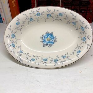 O607 Blue Lace by Ancestral 11" Floral Platinum Rim Vegetable Bowl